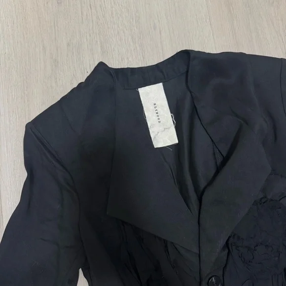 Elywood black asymmetrical hem draped blazer